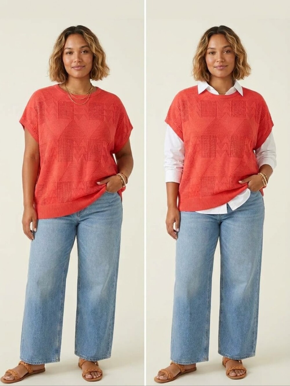 Vintage St Michael 80s Geometric Knit Dolman Sweater Coral Burnt Orange XL